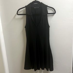 Black collared, mini flare dress